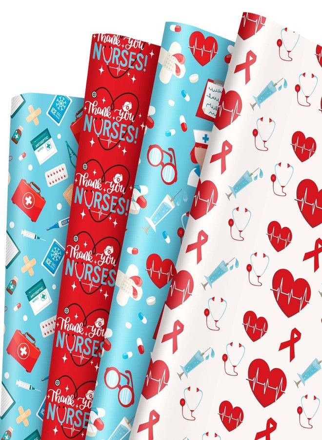 Whaline 12 Sheet Nurse Wrapping Paper - Medical School Assorted Design Gift Wrap 27.6 x 19.7 Inch - Healthcare Stethoscope Printed Folded Packing Paper for Doctors Party Favors - Image 1